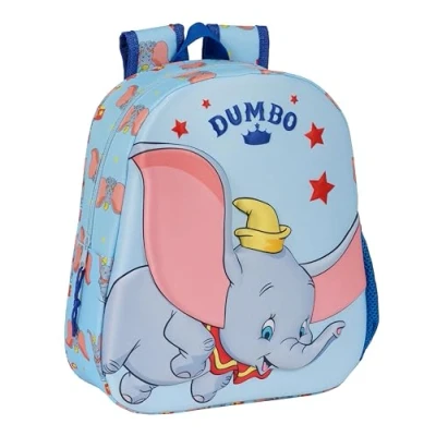 Image of Safta DUMBO School Backpack, 3D Design, Adaptable to Cart, Ideal for Children of Different Ages, Comfortable and Versatile, Quality Resistance, 27 x 10 33 cm, Sky blue, light Estándar,,