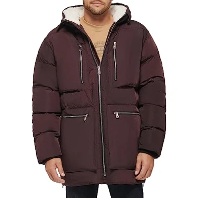 Image of Tommy Hilfiger Men&#039;s Heavyweight Quilted Sherpa Hooded Parka, Port, L
