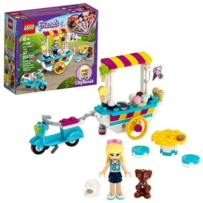 Image of LEGO 41389 Friends Ice Cream Cart Playset with Stephanie, Scooter and Dash the Dog Figure, for Kids 6+ Years old