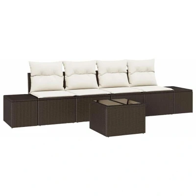 Image of vidaXL 5 Piece Garden Sofa Set with Cushions Brown Poly Rattan