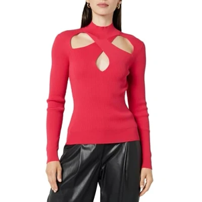 Image of The Drop Women&#039;s Cecilia Mock Neck Cutout Sweater, Cherry Red, L