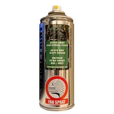 Image of Kings Army British Pure Green Ral Colour 6037 Acrylic Military Matt Spray Paint 400ml Vehicle Paint, Airsoft, Paintball, Model Maker Fishing, Wargames Miniature Modelling