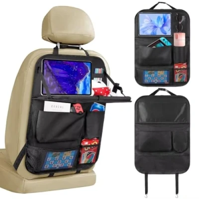 Image of Resszo Car Seat Organiser Kids, Backseat with Foldable Tray Table, Tidy 6 Pockets,Car Storage Tablet Holder for Kids Toy (1 pack)