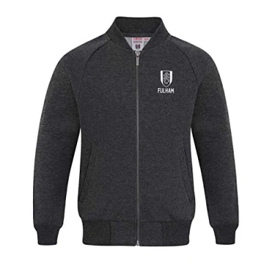 Image of Fulham FC Official Gift Boys Retro Varsity Baseball Jacket 8 9 Years Charcoal Grey