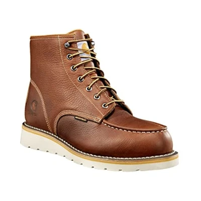 Image of Carhartt CMW6275 Men&#039;s 6 Inch Waterproof Tan Wedge Boot Steel Toe Work, 9.5 M US