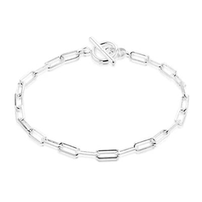 Image of Tuscany Silver Women&#039;s Sterling 3.8mm Paper Chain T Bar Bracelet 19cm/7.5&quot;