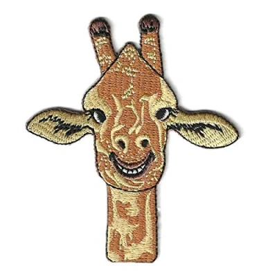 Image of MarBello Giraffe motif appliqué patch in multi coloured embroidered on polyester fabric for ironing or sewing.