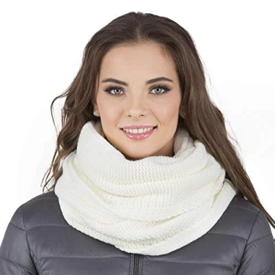 Image of Vivisence Stylish And Elegant Women’S Winter Snood Scarf Thick Warm For Ultimate Comfort Crafted Perfect Accessory Staying Cozy Chic During Cold Weather, Ecru,UNI