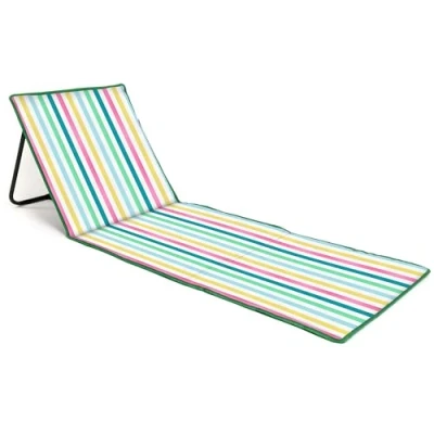 Image of just be... Beach Sun Mat Folding Lightweight Portable Adjustable Sunbathing Recliner with Backrest Support and Valuables Pocket for Holidays Garden Camping Park Festivals Light Multicolour Stripes