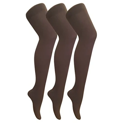 Image of Sock Snob 3 Pair Multipack Womens Coloured Opaque 80 Denier Tights Plain Block Colour (XL, Brown)