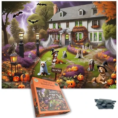 Image of Dogs at a Haunted House 1000 Piece Jigsaw Puzzle