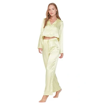 Image of Trendyol Pajama Set Green Plain