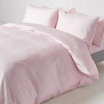 Image of HOMESCAPES Dusky Pink Pure Egyptian Cotton Duvet Cover Set Super King 330 TC 500 Thread Count Equivalent Satin Stripe Quilt Pillowcase 2 Pillowcases Included Bedding