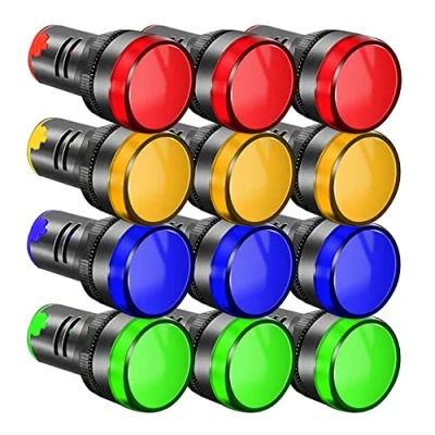 Image of Gebildet 12pcs AC220V 380V 22mm LED Power Indicator, Pilot Signal Light Panel Flash (Red Yellow/Blue/Green, Each Color 3pcs)