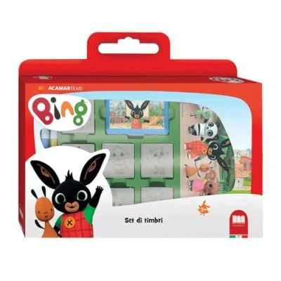 Image of Multiprint Window Box 7 Stamps for Kids Bing, 100% Made in Italy, Personalized Children, Wood and Natural Rubber, Non toxic Washable Ink, Gift Idea, art.07987
