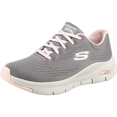 Image of Skechers Women&#039;s Arch Fit Big Appeal Sneaker,Gray Knit Mesh / Pink Trim,8 UK