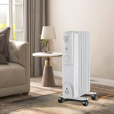 Image of NRG White Oil Filled Radiator 1.5KW Portable Electric Heater Adjustable Thermostat 3 heat setting 7 Fin