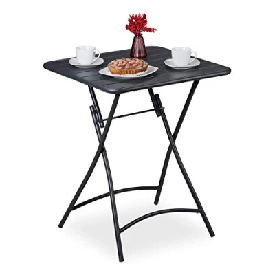 Image of Relaxdays foldable outdoor table, garden patio, square shaped, 59 x 74 cm (LxWxH), weatherproof, steel, anthracite