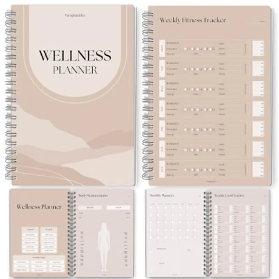 Image of Wellness Journal 90 Day Health, Fitness, Gratitude, Mindfullness, Wellbeing, Habit, Goals, Diet &amp; Food Tracker A5 Lux