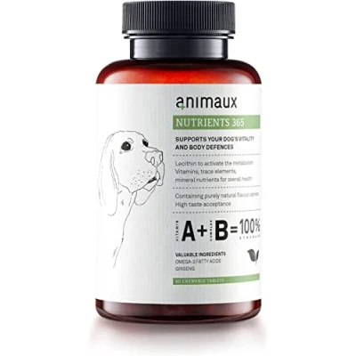 Image of animaux nutrients 365 Multivitamin Supplement for dogs I Supports Immune System, Vitality, Healthy Skin &amp; Shiny Coat Essential Vitamins Minerals Barf Raw Food Treats 60 Chewable Tablets