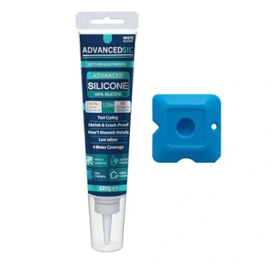 Image of Silicone Sealant White Bathroom &amp; Kitchen with Finishing Tool for a Smooth Professional Finish Waterproof Anti Mould Protection (120g)