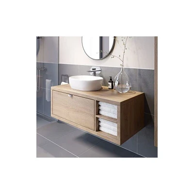 Image of Vitusso Garda Wood Wall Hung Countertop Vanity Unit with St Tropez White Basin 1100mm RH Shelves