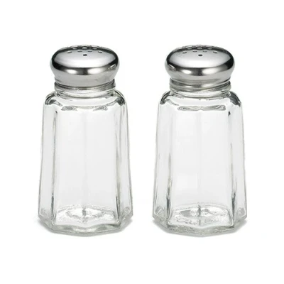Image of 30ml Salt &amp; Pepper Shakers Panelled Glass with Stainless Steel Top (Set of 2)