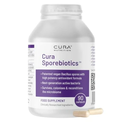 Image of CURA NUTRITION Sporebiotics (90 Capsules) Bacillus Spore Probiotic Supplements with Carotenoid Antioxidants, Probiotics, Gut Health Supplement, Vegan, Vegetarian, Paleo &amp; Keto Friendly