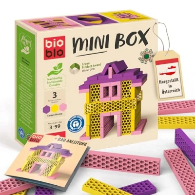 Image of bioblo Mini Box Sweet Home Mix 40 Pieces, Sustainable Building Blocks for Children from 3 Years, Colourful Wooden Children&#039;s Toy, STEM Montessori Toy Stacking &amp; Balancing Games