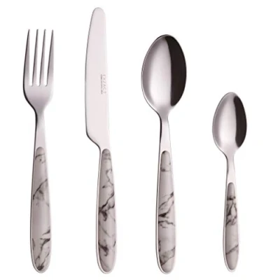 Image of EXZACT Cutlery Set 24pcs Stainless Steel Flatware with Marbel Printing Handles 6 x Forks, Dinner Knives, Spoons, xTeaspoons (Marble 24)