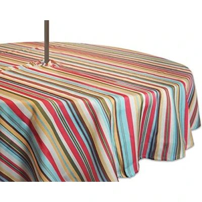 Image of DII Spring &amp; Summer Outdoor Tablecloth, Spill Proof and Waterproof with Zipper Umbrella Hole, Host Backyard Parties, BBQs, Family Gatherings (60&quot; Round Seats 2 to 4) Warm Stripe