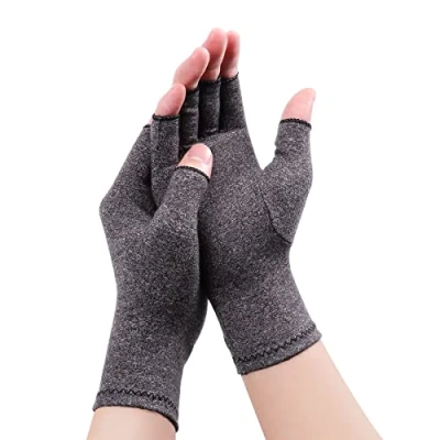 Image of Gebell Rheumatoid Arthritis Gloves Compression Fingerless Joint Pain Relief Hand Mitten Warmth Carpal Tunnel, L, Gray a