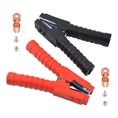 Image of Gunpla 2 Pieces 600Amp Booster Battery Cable Clips 150mm Red Black Insulated Electrical Crocodile Alligator Jump Lead Nickel Coated Large Test Clamps for Car