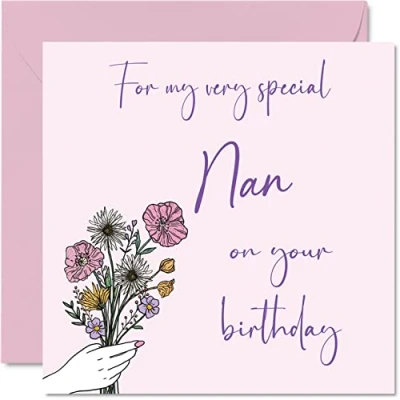 Image of Cute Birthday Cards for Nan Flowers Happy Card from Grandson Granddaughter, Special Gifts, 145mm x Mother&#039;s Day Greeting Gift Nana