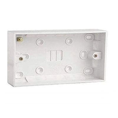 Image of ‎2 Gang White Electric Wall Socket Double Twin 25mm Surface Pattress Back Box ‎‎