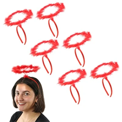 Image of Red Halloween Halo Pack of 1 Fluffy on Headband Devil Fancy Dress Costume Accessory