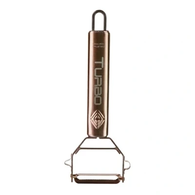 Image of Turbo PRODUKTE Peeler Stainless Steel Rose Gold for Fruit and Vegetables Forward Reverse with Pendulum Blade Left Right Handed Users, TSRG001 1
