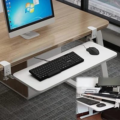 Image of Keyboard Drawers 52 65 75cm Clamp On Tray Platforms Under Desk Drawer For And Mouse, Slide Sliding Pull Out Ergonomic Workstation ( Color : White , Size 520x250mm )