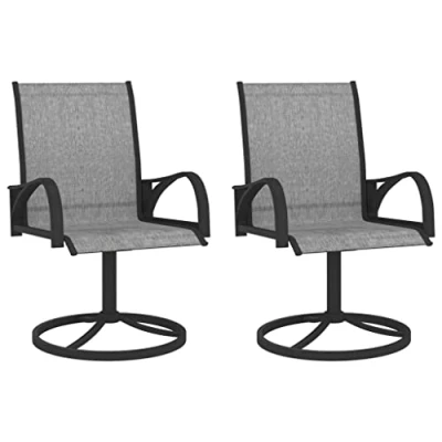 Image of vidaXL Garden Swivel Chairs Set of 2 Rust &amp; Weather resistant Textilene and Powder Coated Steel Frame Grey Colour Modern Stylish Outdoor Furniture