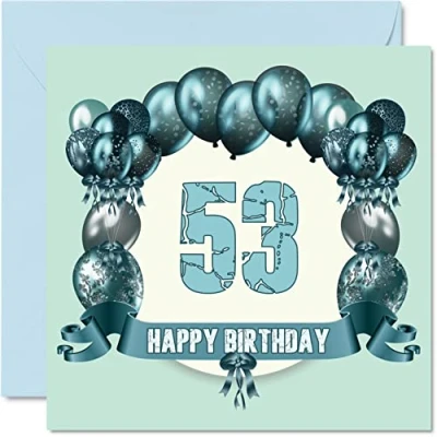 Image of Fun 53rd Birthday Cards for Men Balloons Happy Card Dad Cousin Auntie Nanny Friend Grandad Uncle Mum Grandma, 145mm x Greeting Cards,