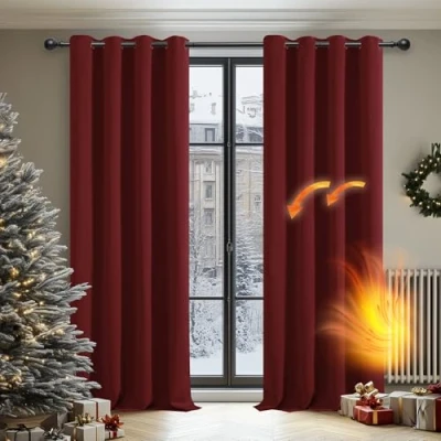 Image of Deconovo Christmas Curtains Thermal Insulated Eyelet Blackout 46 x 90 Drop Inch Red 1 Pair