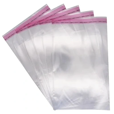 Image of SKIR&#039;CO (100 pcs) Clear Cellophane Bags 25 x 35 cm, Self Adhesive Plastic Bags, OPP Sealing Food