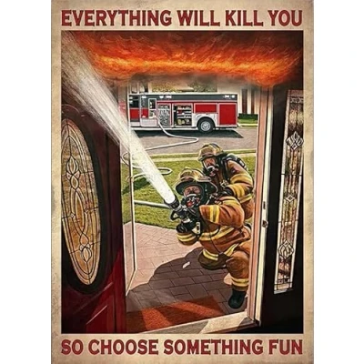 Image of SitrMGH Firefighter Retro Metal Tin Sign Wall Decor Vintage for Home Kitchen Cafe Bar Restaurant 8x12 inch