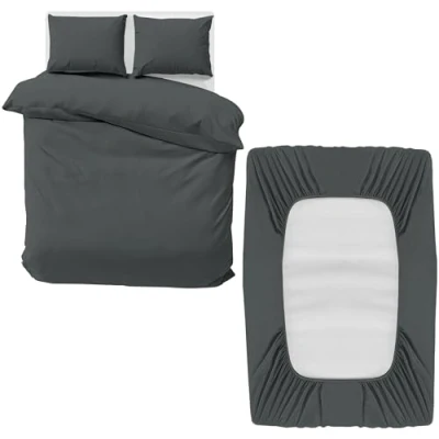 Image of MOONLIGHT20015 4 Piece King Bedding Set Duvet Cover, Fitted Sheet with Pillow cases Soft Brushed Microfiber Charcoal
