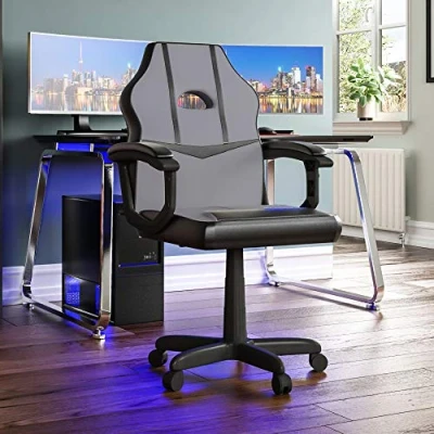 Image of Vida Designs Racing Comet Gaming Computer Chair, Grey &amp; Black, Office Executive Adjustable Swivel Recliner PU Faux Leather
