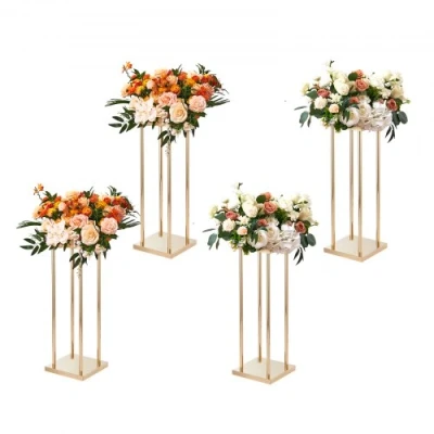 Image of VEVOR 4PCS Gold Metal Column Wedding Flower Stand, 23.6inch /60cm High With Laminate, Vase Geometric Centerpiece Stands, Cylindrical Floral Display Rack for Events Reception, Party Road Leads