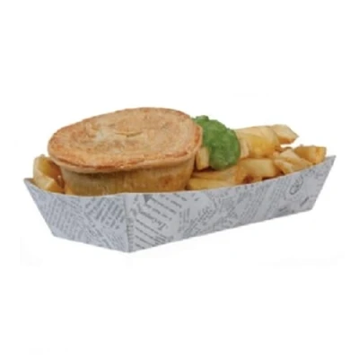 Image of Newsprint Fish &amp; Chips Fast Food Take Away Disposable Packaging Tray Boxes Select Items (Large Open Tray, 20)
