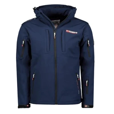 Image of Geographical Norway Tunar Men Softshell Jackets for Waterproof Outdoor Hooded UK Windproof Rain Coats Men&#039;s Activities Hiking Skiing Autumn Winter Spring (Navy XXL)