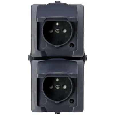 Image of Kopp 138815008 Nautic 2 fach MSK Steckdose Central Protective Contact Socket, Charcoal, 2fach senkrecht