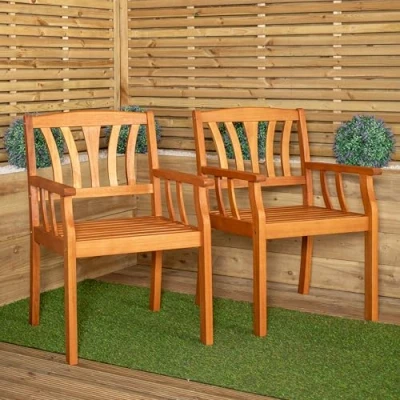 Image of Set of 2 Kapalua Outdoor Wooden Garden Slatted Dining Chairs